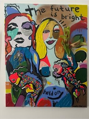 The Future Is Bright - Colorful Mixed Media Wall Art (Yellow, Red, Blue)
